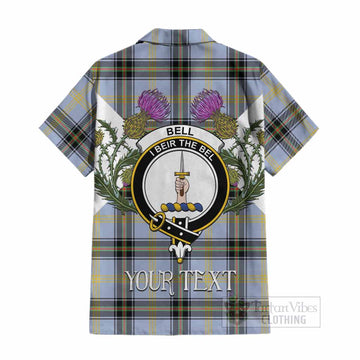 Bell Tartan Family Crest Cotton Hawaiian Shirt Scottish Burns Night Thistle Floral