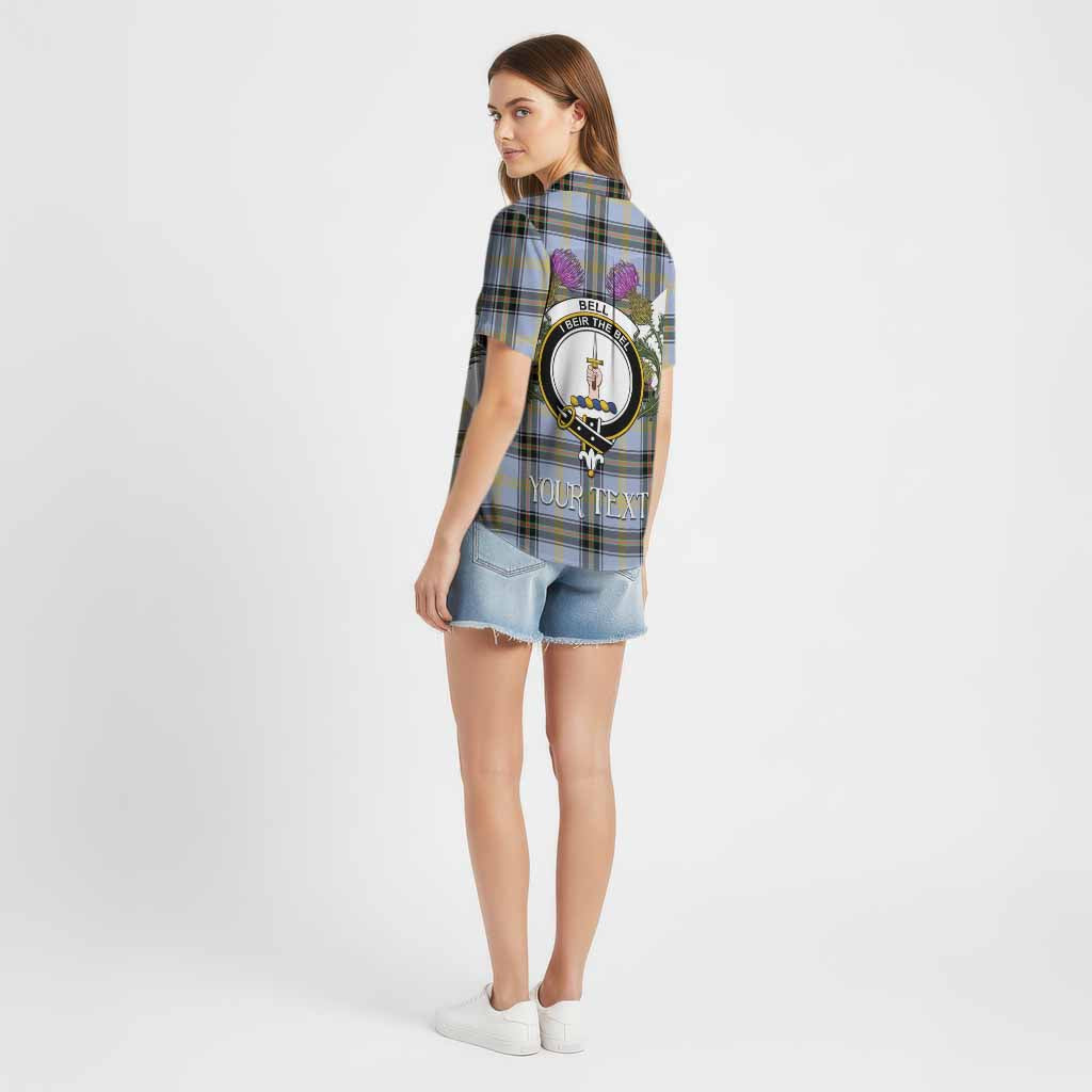 Bell Tartan Family Crest Cotton Hawaiian Shirt Scottish Burns Night Thistle Floral