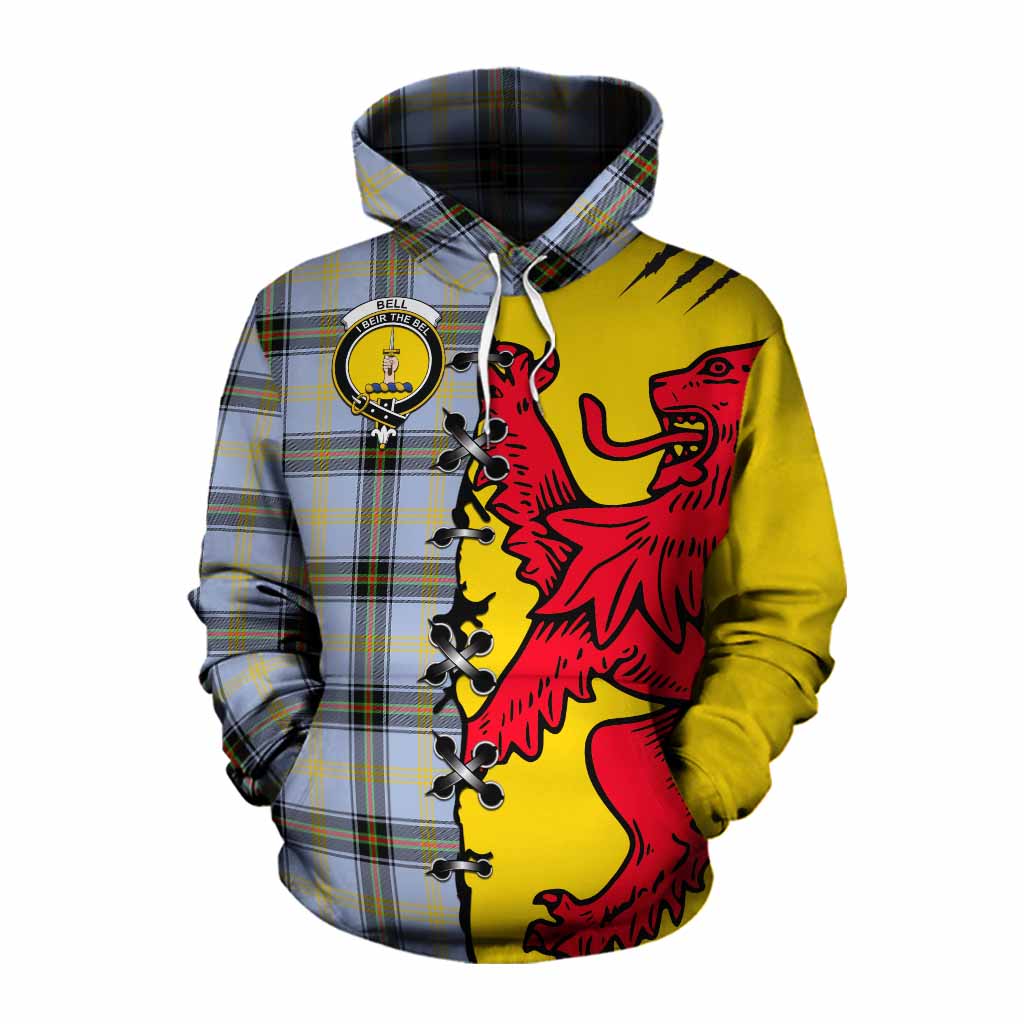 Bell Tartan Family Crest Cotton Hoodie Lion Rampant Honor - Tartan Vibes Clothing