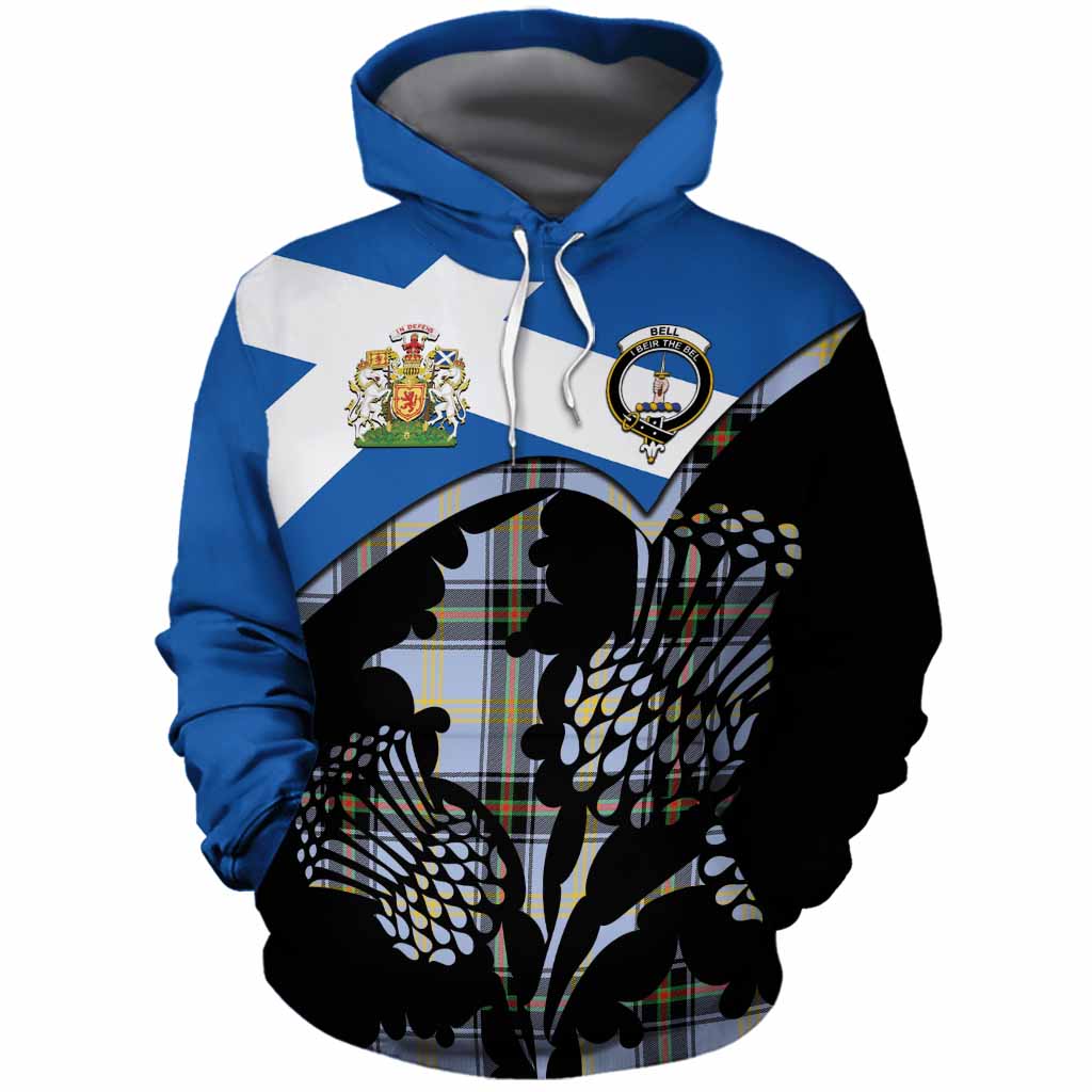 Bell Tartan Family Crest Cotton Hoodie Scotland Thistle Floral Flag Style