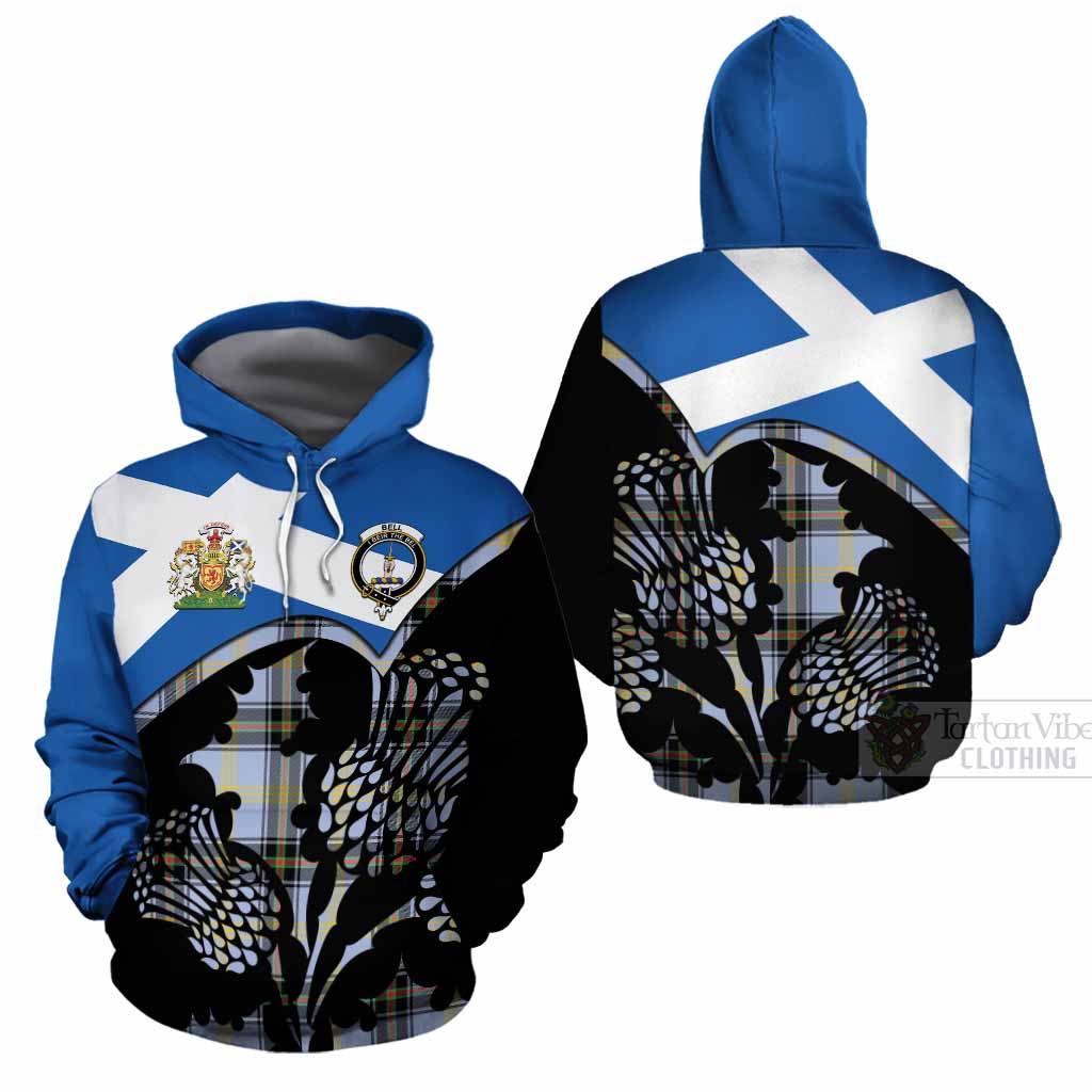 Bell Tartan Family Crest Cotton Hoodie Scotland Thistle Floral Flag Style