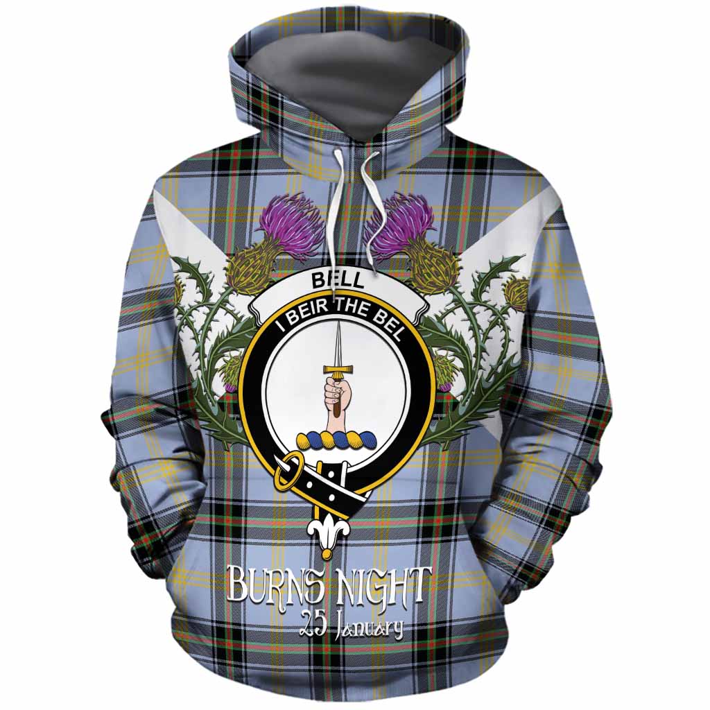Bell Tartan Family Crest Cotton Hoodie Scottish Burns Night Thistle Floral