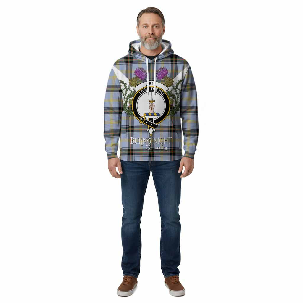 Bell Tartan Family Crest Cotton Hoodie Scottish Burns Night Thistle Floral