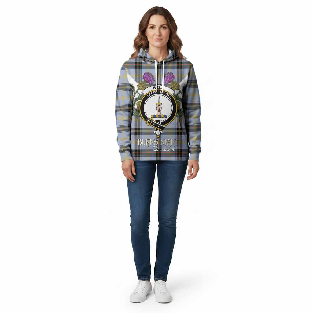 Bell Tartan Family Crest Cotton Hoodie Scottish Burns Night Thistle Floral