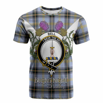 Bell Tartan Family Crest Cotton T-shirt Scottish Burns Night Thistle Floral