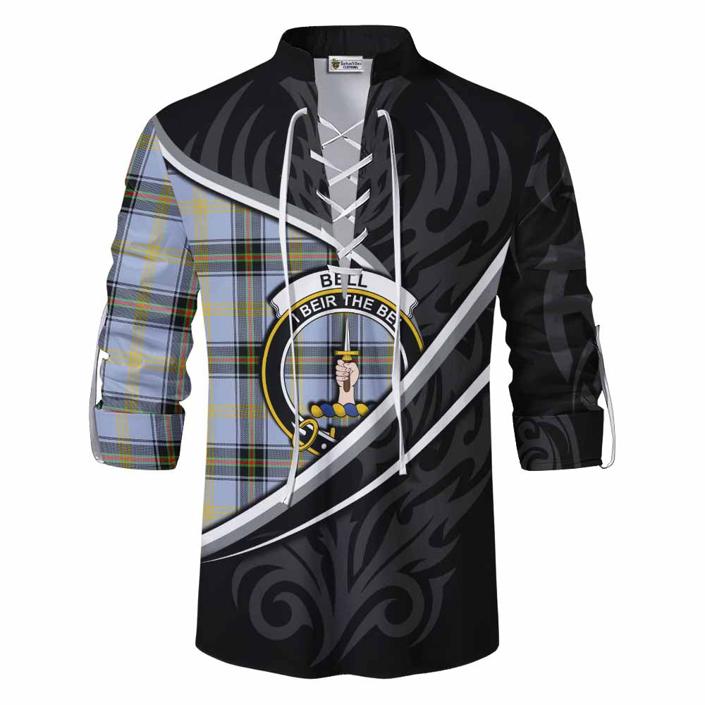 Bell Tartan Family Crest Ghillie Kilt Shirt Celtic Scottish Thistle Floral - Tartan Vibes Clothing
