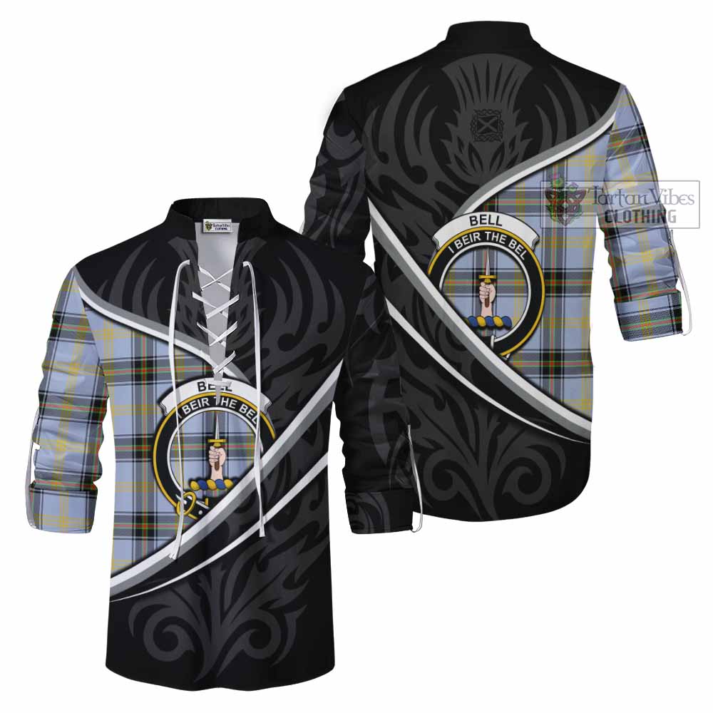 Bell Tartan Family Crest Ghillie Kilt Shirt Celtic Scottish Thistle Floral - Tartan Vibes Clothing