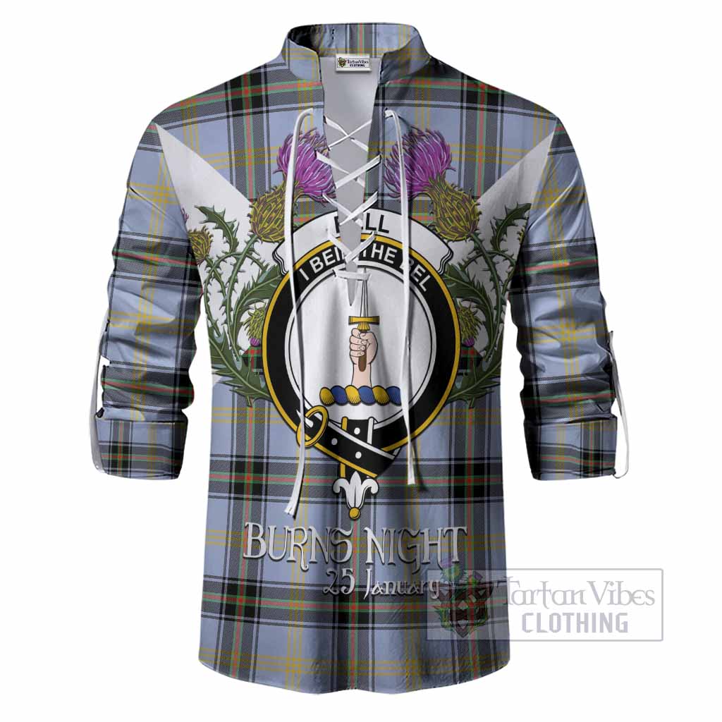 Bell Tartan Family Crest Ghillie Shirt Scottish Burns Night Thistle Floral