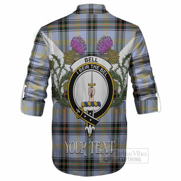 Bell Tartan Family Crest Ghillie Shirt Scottish Burns Night Thistle Floral