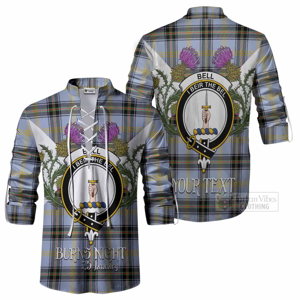 Bell Tartan Family Crest Ghillie Shirt Scottish Burns Night Thistle Floral