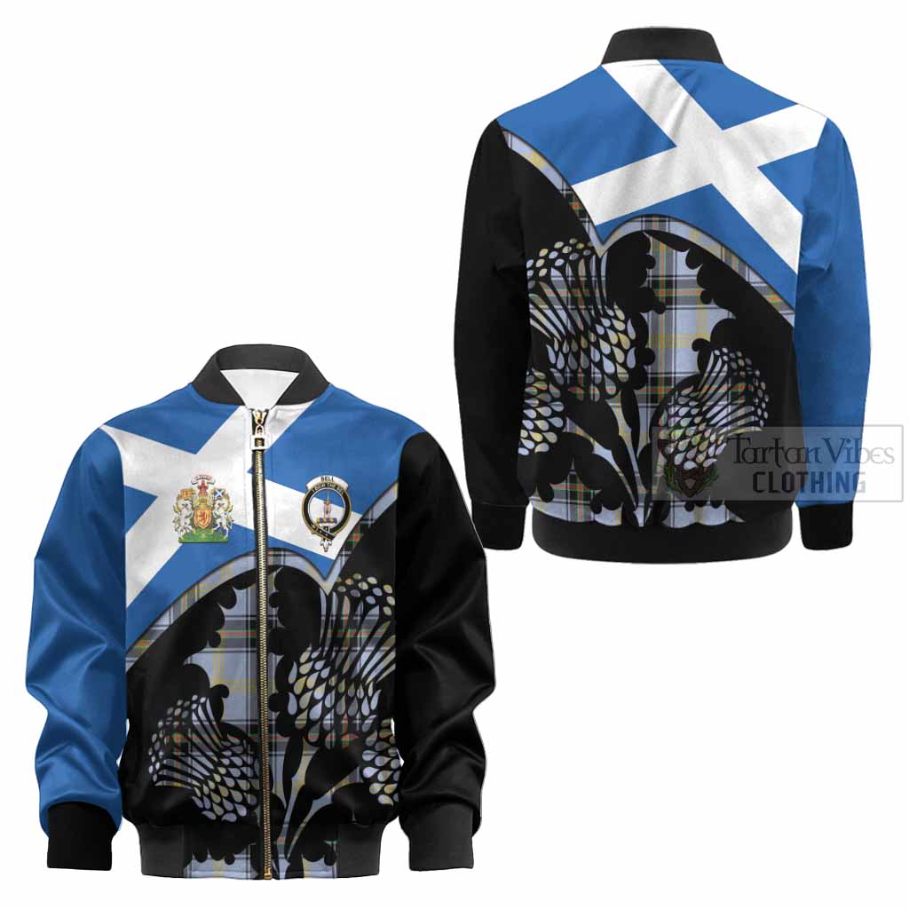 Bell Tartan Family Crest Kid Bomber Jacket Scotland Thistle Floral Flag Style