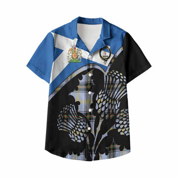 Bell Tartan Family Crest Kid Hawaiian Shirt Scotland Thistle Floral Flag Style