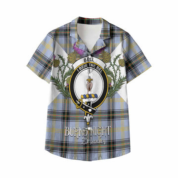 Bell Tartan Family Crest Kid Hawaiian Shirt Scottish Burns Night Thistle Floral