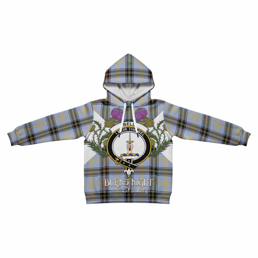 Bell Tartan Family Crest Kid Hoodie Scottish Burns Night Thistle Floral