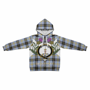 Bell Tartan Family Crest Kid Hoodie Scottish Burns Night Thistle Floral