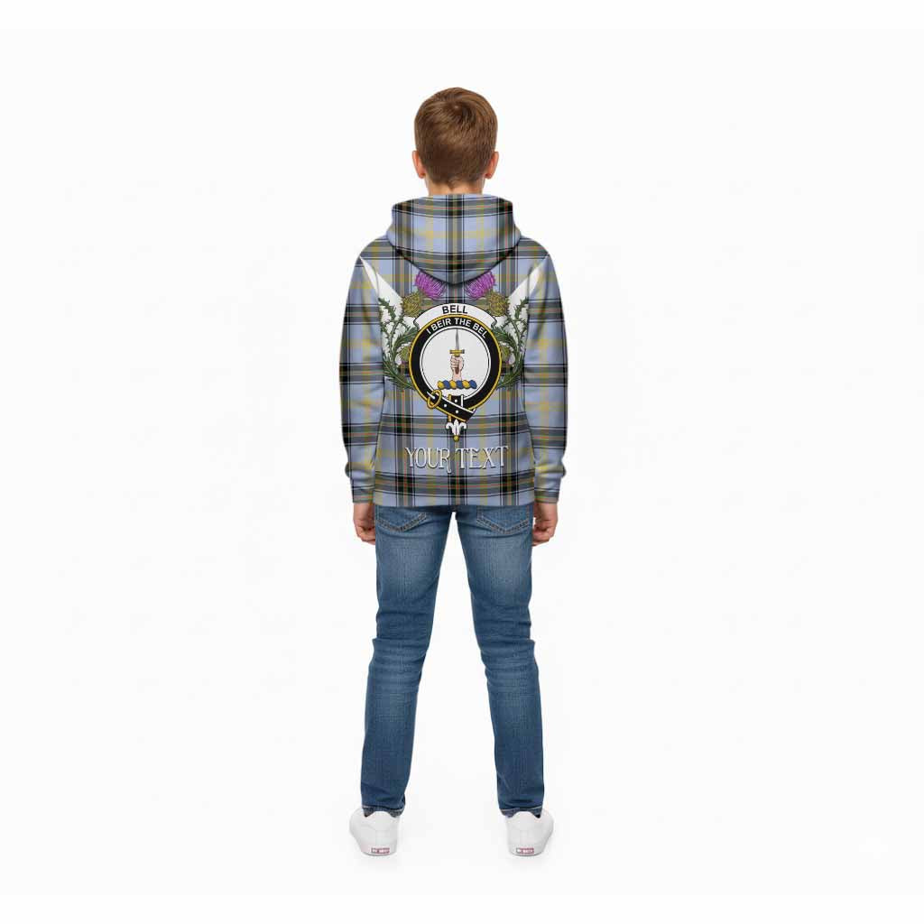 Bell Tartan Family Crest Kid Hoodie Scottish Burns Night Thistle Floral