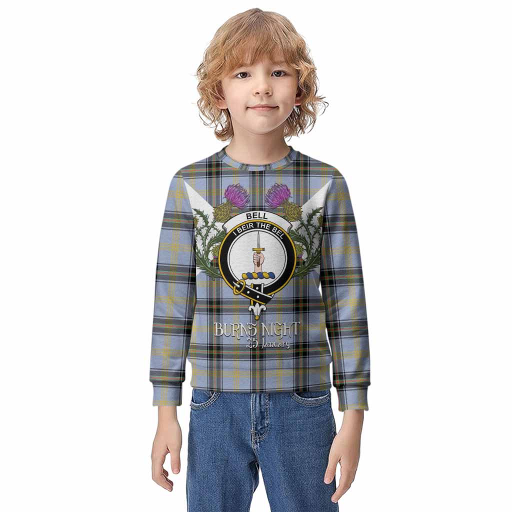 Bell Tartan Family Crest Kid Knitted Sweatshirt Scottish Burns Night Thistle Floral