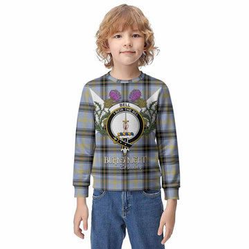Bell Tartan Family Crest Kid Knitted Sweatshirt Scottish Burns Night Thistle Floral
