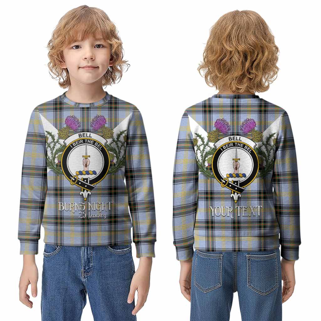 Bell Tartan Family Crest Kid Knitted Sweatshirt Scottish Burns Night Thistle Floral