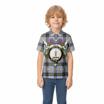 Bell Tartan Family Crest Kid Polo Shirt Scottish Burns Night Thistle Floral