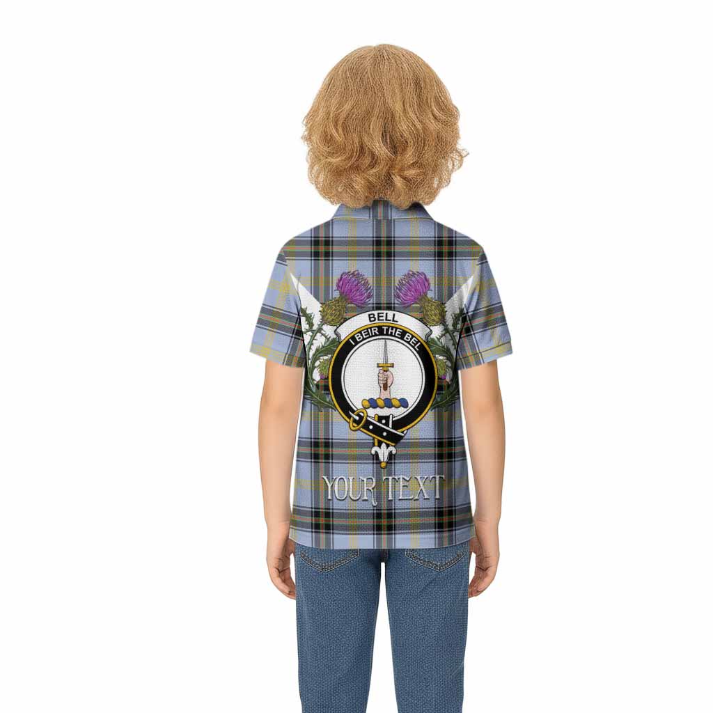 Bell Tartan Family Crest Kid Polo Shirt Scottish Burns Night Thistle Floral