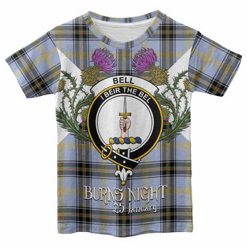 Bell Tartan Family Crest Kid T-shirt Scottish Burns Night Thistle Floral