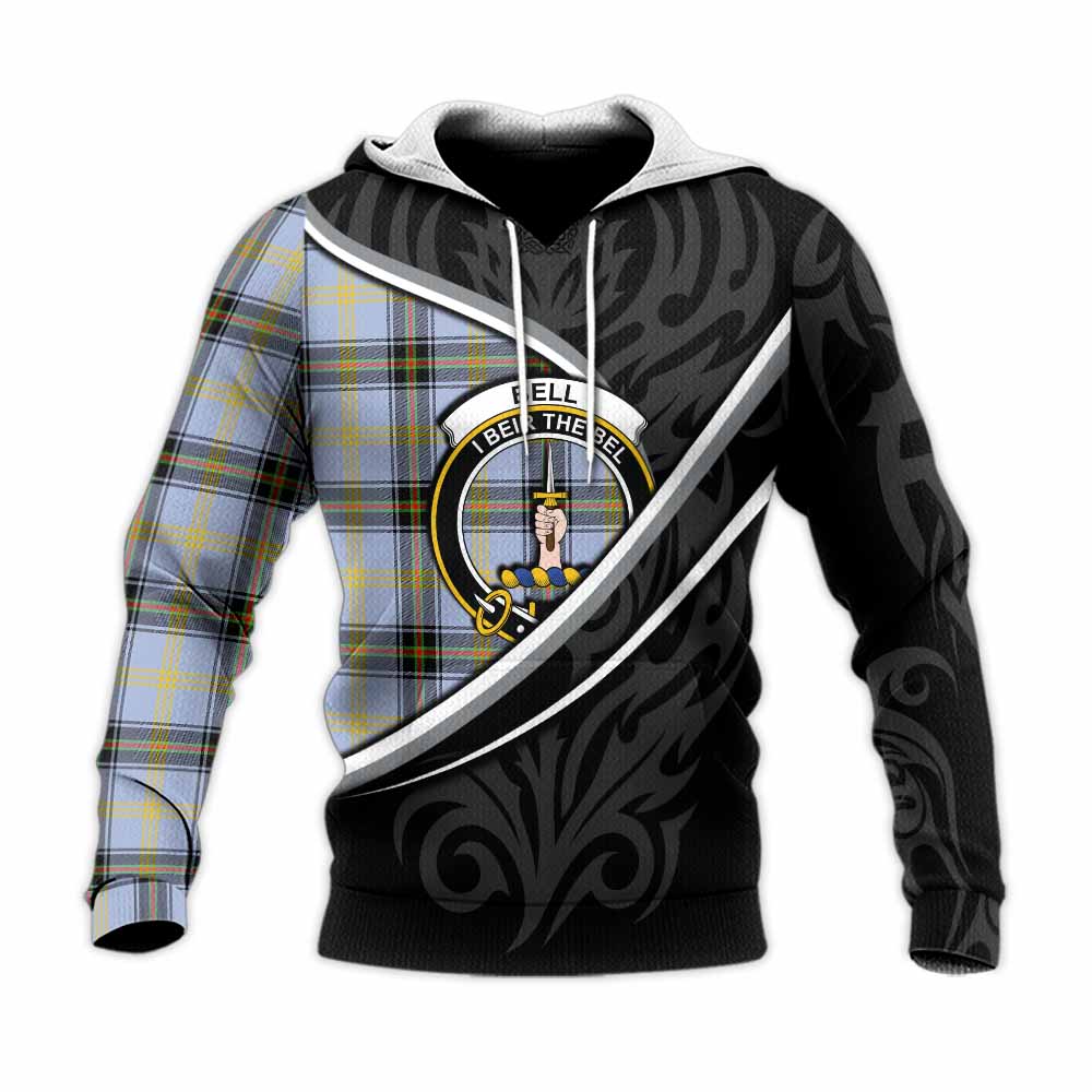 Bell Tartan Family Crest Knitted Hoodie Celtic Scottish Thistle Floral - Tartan Vibes Clothing
