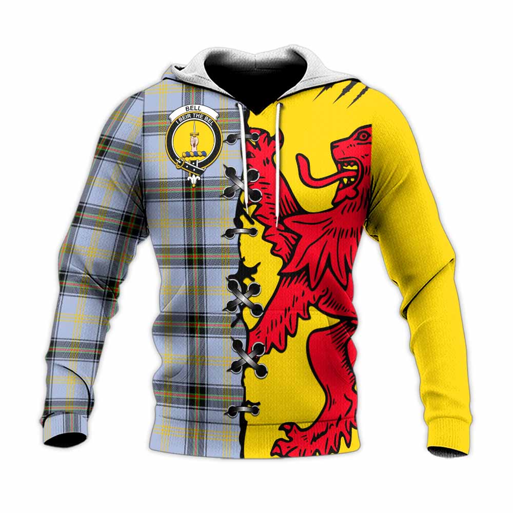 Bell Tartan Family Crest Knitted Hoodie Lion Rampant Honor - Tartan Vibes Clothing