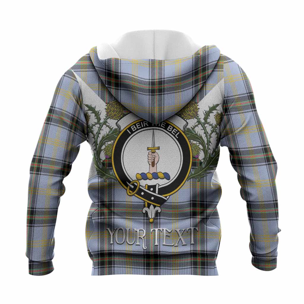 Bell Tartan Family Crest Knitted Hoodie Scottish Burns Night Thistle Floral