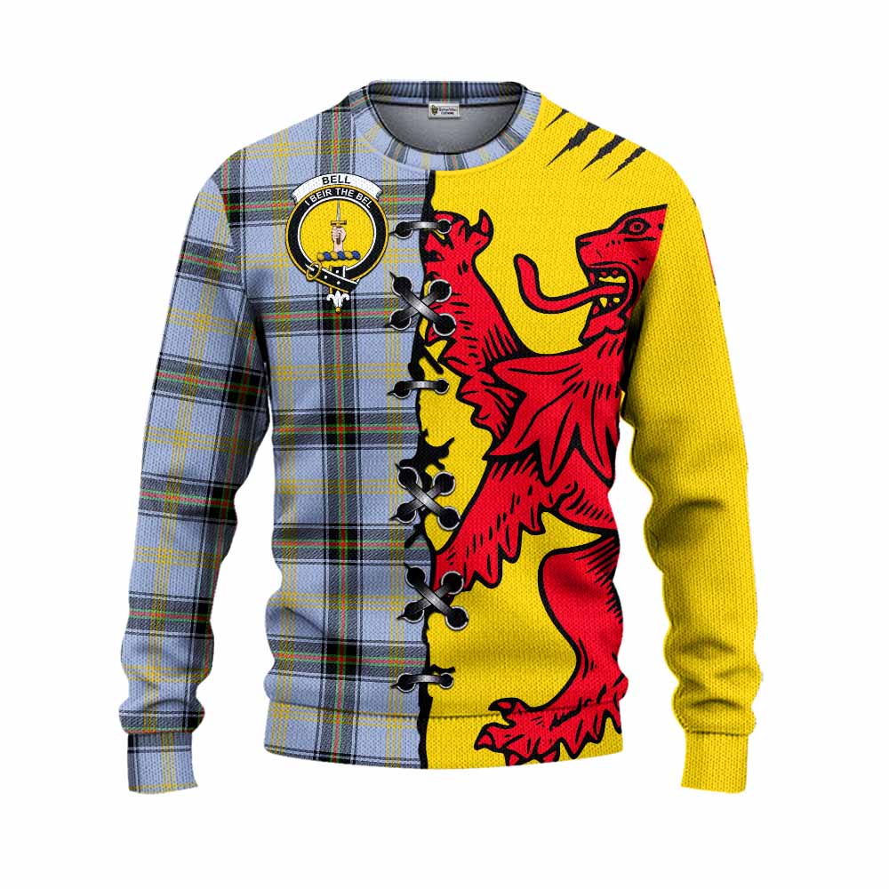 Bell Tartan Family Crest Knitted Sweater Lion Rampant Honor - Tartan Vibes Clothing