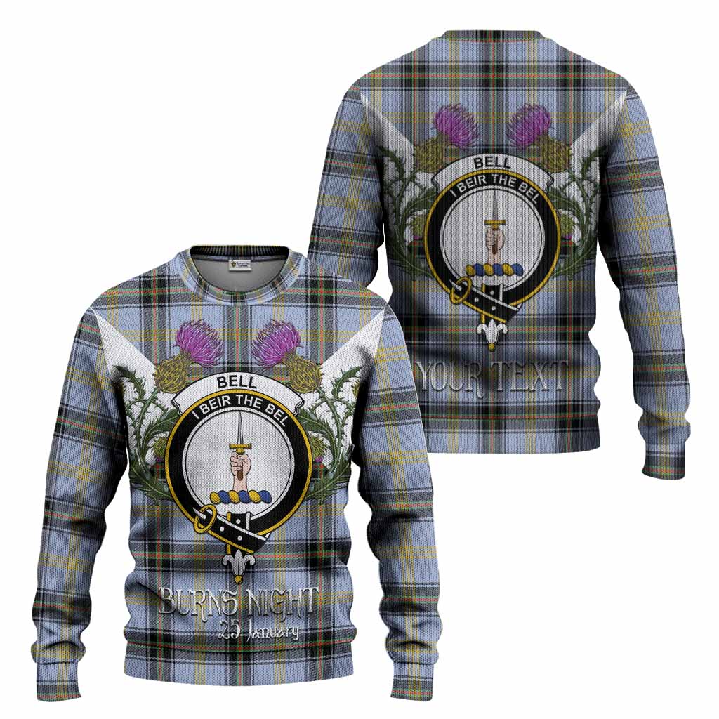 Bell Tartan Family Crest Knitted Sweater Scottish Burns Night Thistle Floral