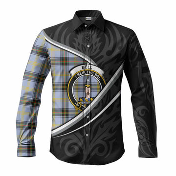 Bell Tartan Family Crest Long Sleeve Button Shirts Celtic Scottish Thistle Floral