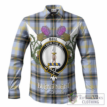 Bell Tartan Family Crest Long Sleeve Button Shirts Scottish Burns Night Thistle Floral