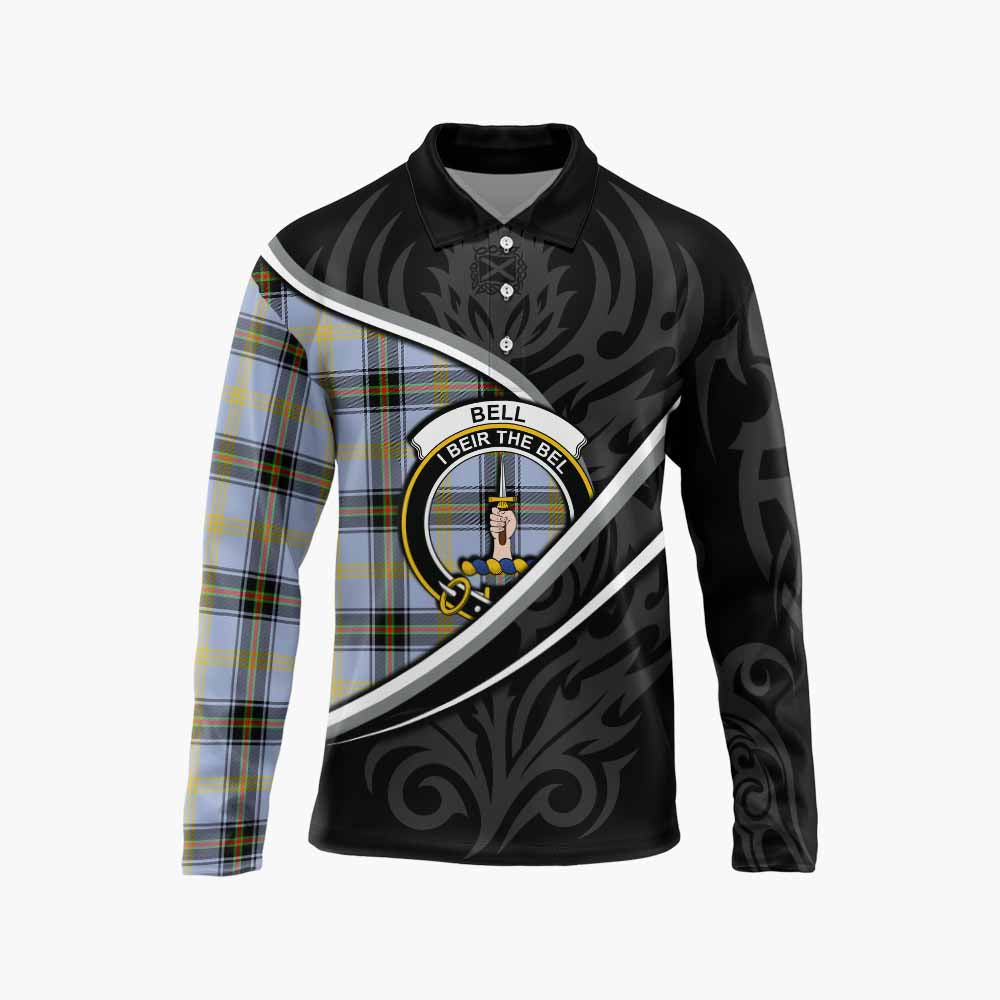 Bell Tartan Family Crest Long Sleeve Polo Shirt Celtic Scottish Thistle Floral - Tartan Vibes Clothing