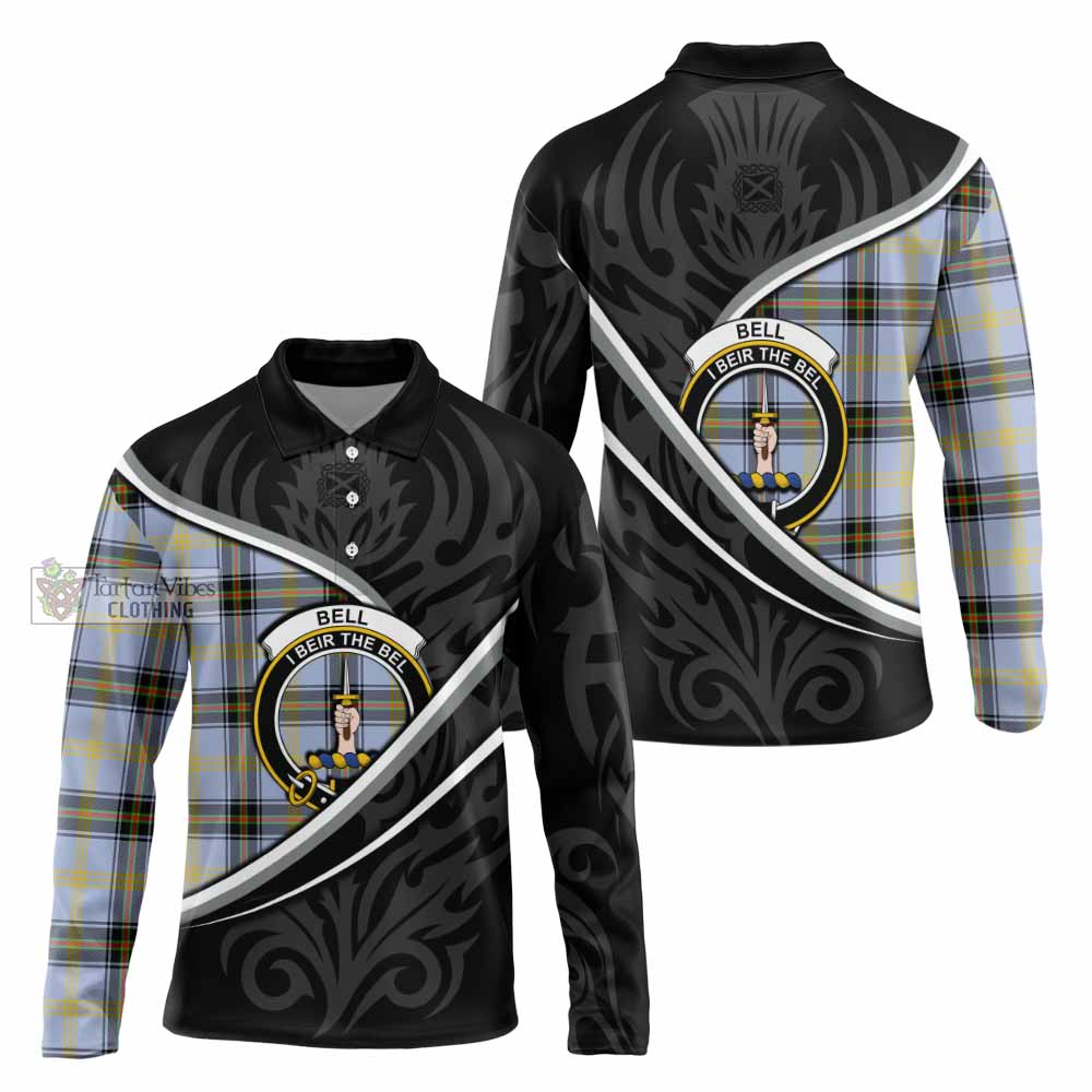 Bell Tartan Family Crest Long Sleeve Polo Shirt Celtic Scottish Thistle Floral - Tartan Vibes Clothing