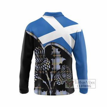 Bell Tartan Family Crest Long Sleeve Polo Shirt Scotland Thistle Floral Flag Style