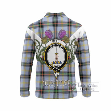 Bell Tartan Family Crest Long Sleeve Polo Shirt Scottish Burns Night Thistle Floral