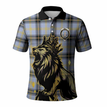 Bell Tartan Family Crest Polo Shirt Crowned Lion Roaring
