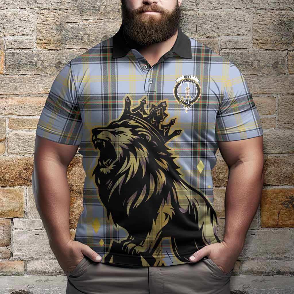 Bell Tartan Family Crest Polo Shirt Crowned Lion Roaring