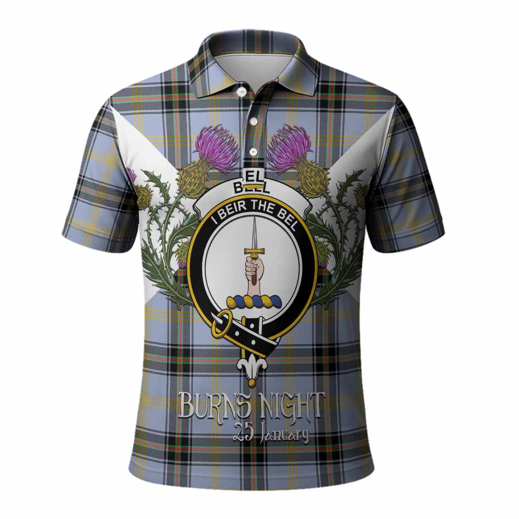 Bell Tartan Family Crest Polo Shirt Scottish Burns Night Thistle Floral