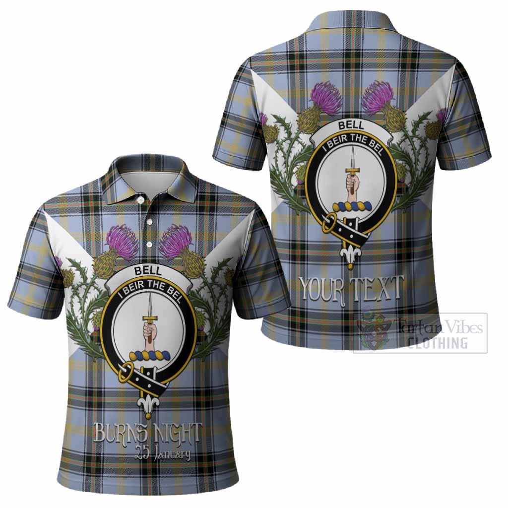 Bell Tartan Family Crest Polo Shirt Scottish Burns Night Thistle Floral