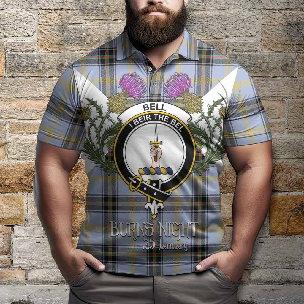 Bell Tartan Family Crest Polo Shirt Scottish Burns Night Thistle Floral