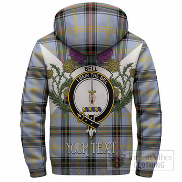 Bell Tartan Family Crest Sherpa Hoodie Scottish Burns Night Thistle Floral