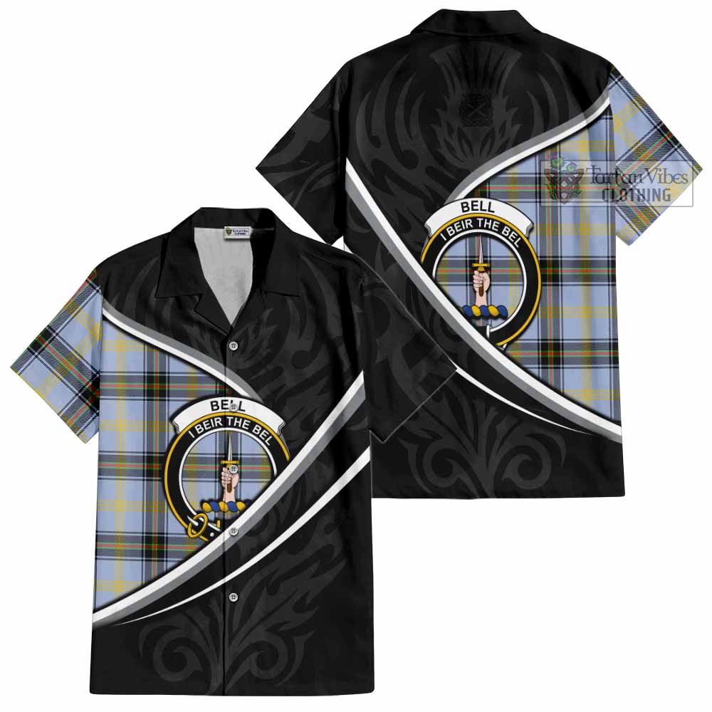 Bell Tartan Family Crest Short Sleeve Button Shirt Celtic Scottish Thistle Floral - Tartan Vibes Clothing