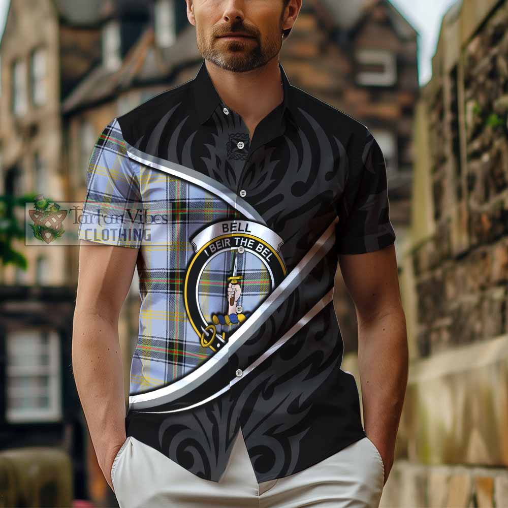 Bell Tartan Family Crest Short Sleeve Button Shirt Celtic Scottish Thistle Floral - Tartan Vibes Clothing