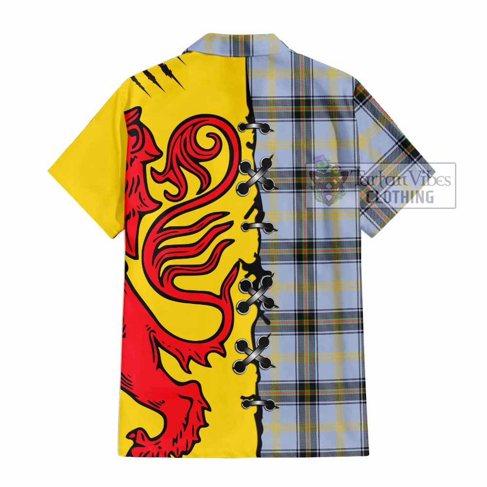 Bell Tartan Family Crest Short Sleeve Button Shirt Lion Rampant Honor - Tartan Vibes Clothing