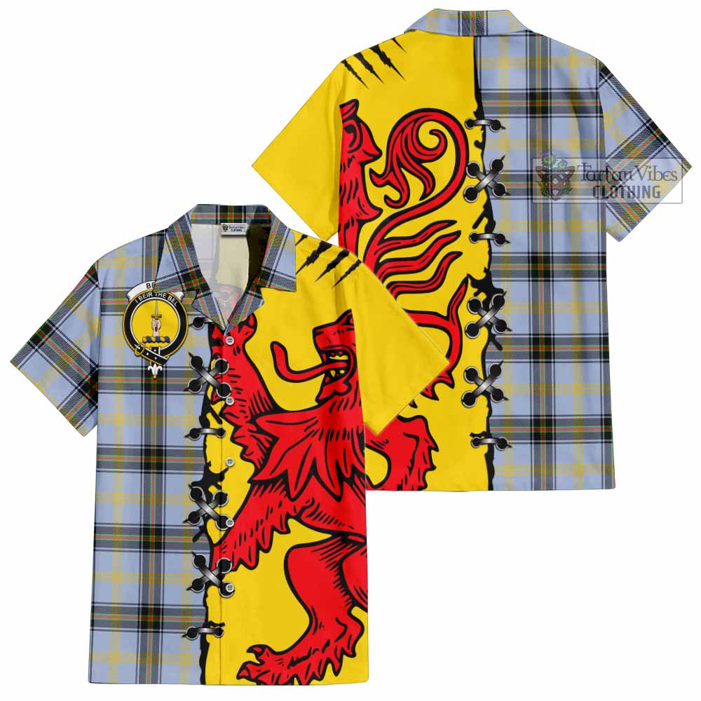 Bell Tartan Family Crest Short Sleeve Button Shirt Lion Rampant Honor - Tartan Vibes Clothing