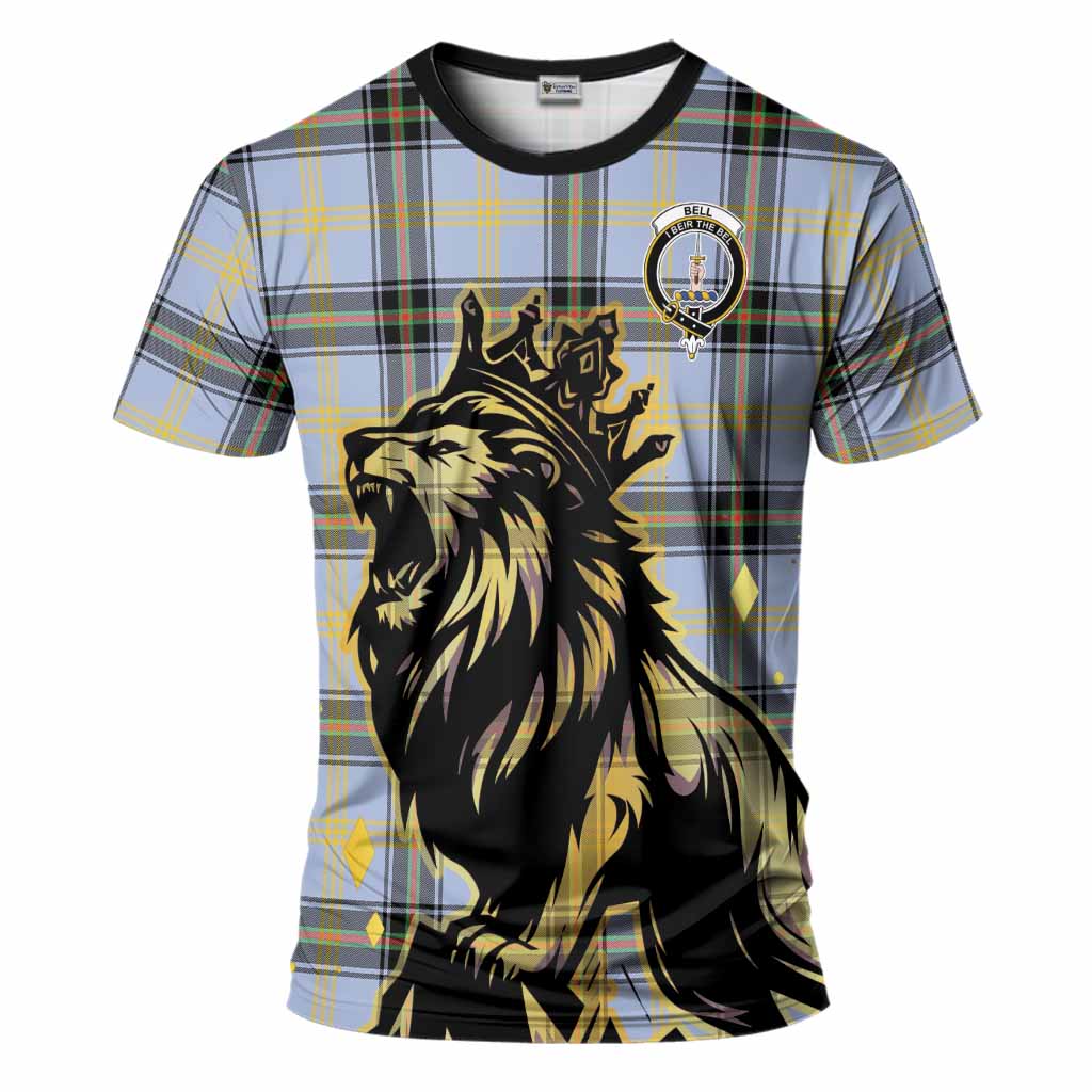 Bell Tartan Family Crest T-Shirt Crowned Lion Roaring