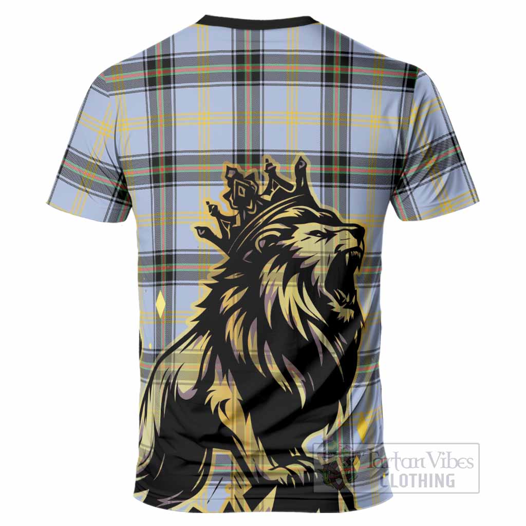 Bell Tartan Family Crest T-Shirt Crowned Lion Roaring