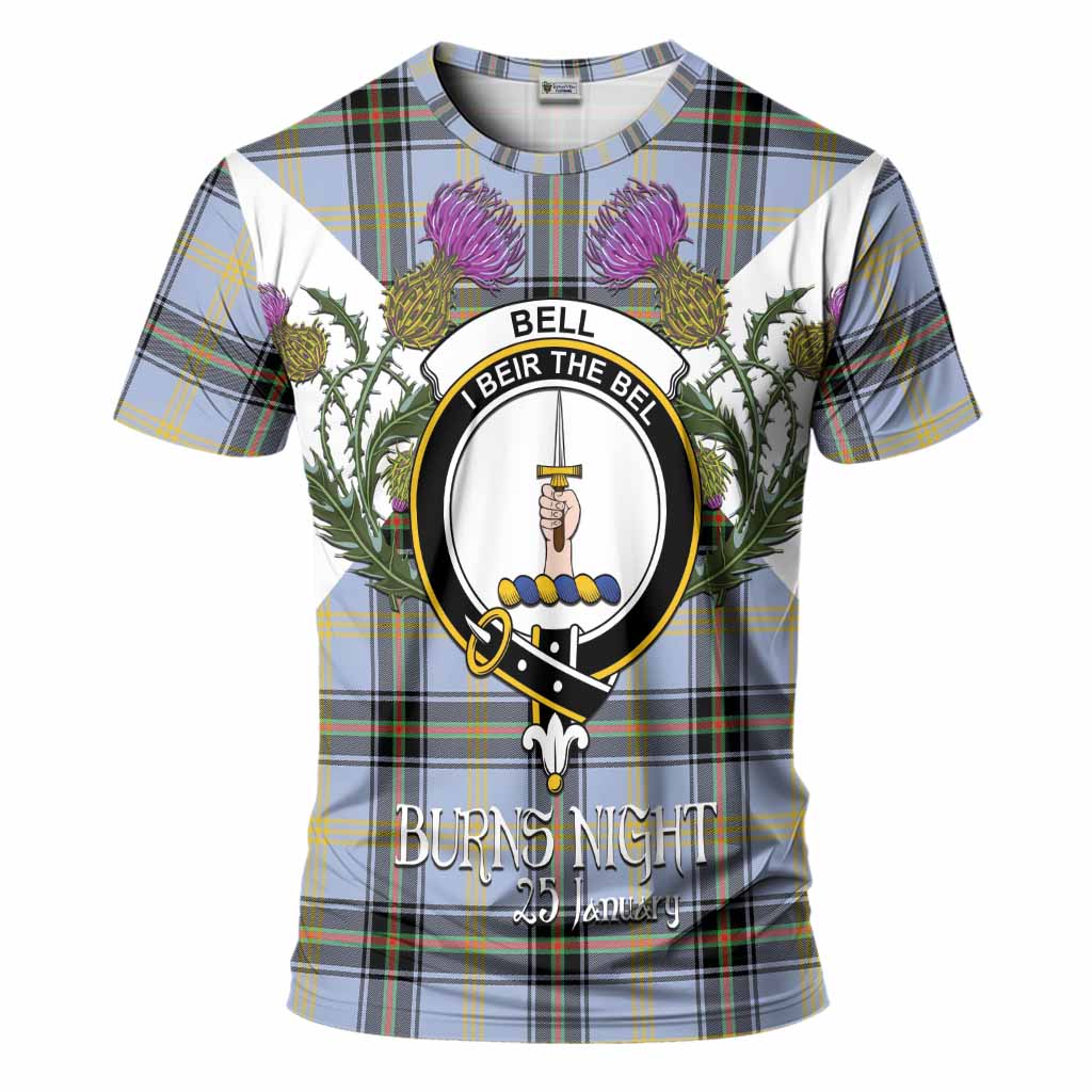 Bell Tartan Family Crest T-Shirt Scottish Burns Night Thistle Floral